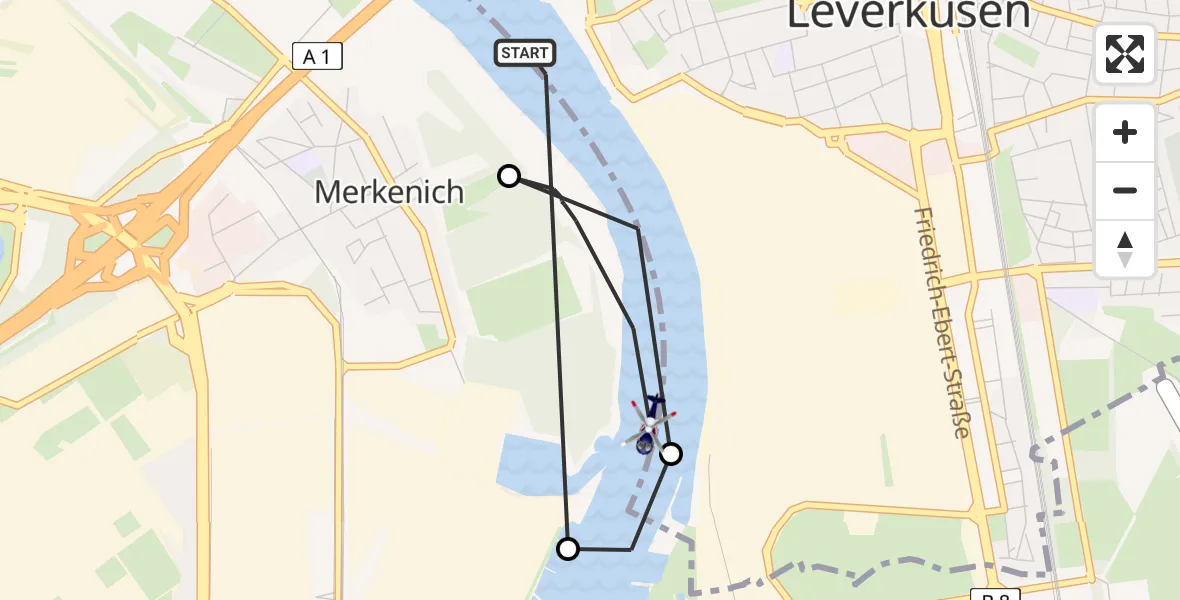 Flugroute Polizeihubschrauber Leverkusen - Leverkusen, 19 Mai 2026, 08:12