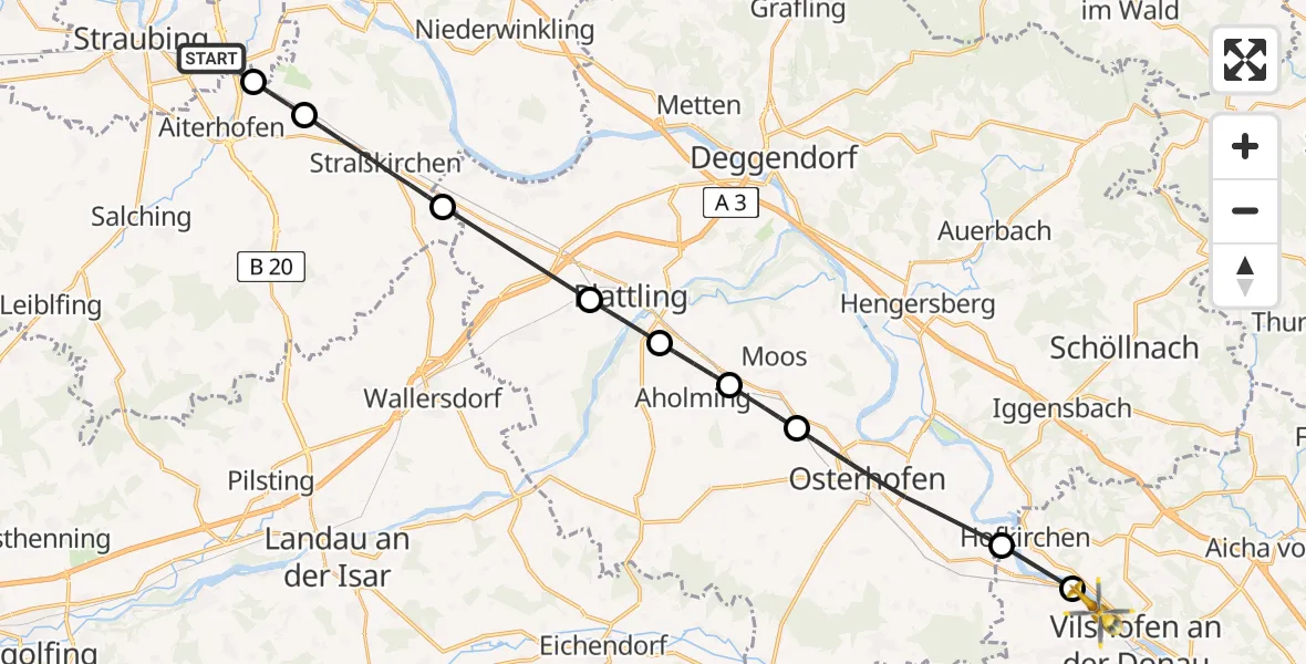 Flugroute Rettungshubschrauber Straubing - Vilshofen an der Donau, 19 Mai 2026, 08:17