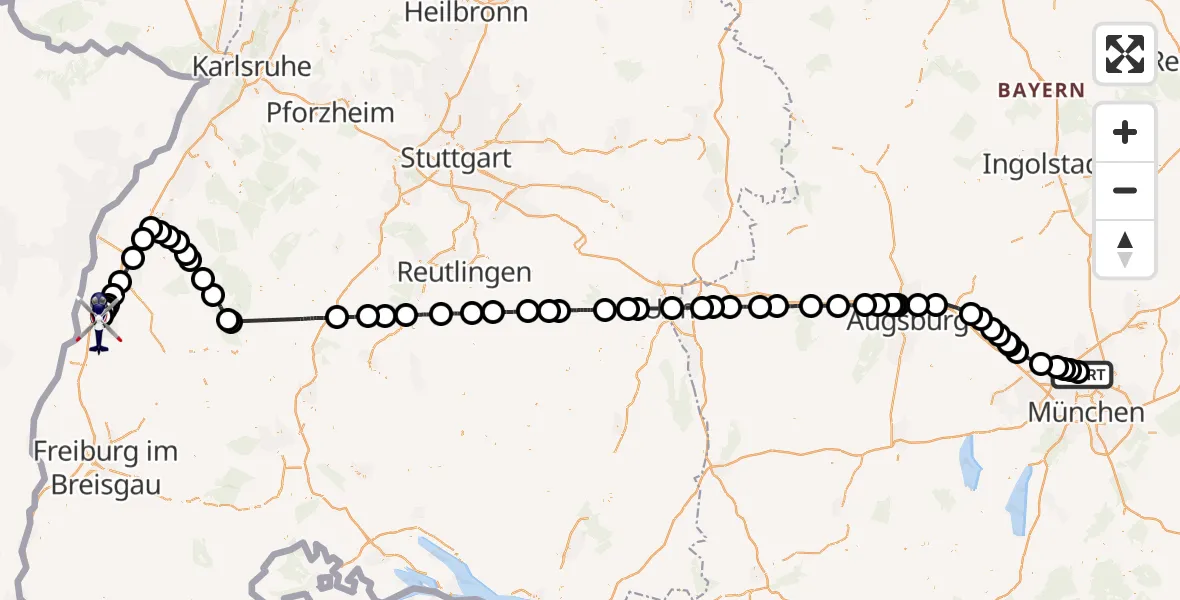Flugroute Polizeihubschrauber Schleissheim Flugplatz - Lahr Flughafen, 19 Mai 2026, 08:17