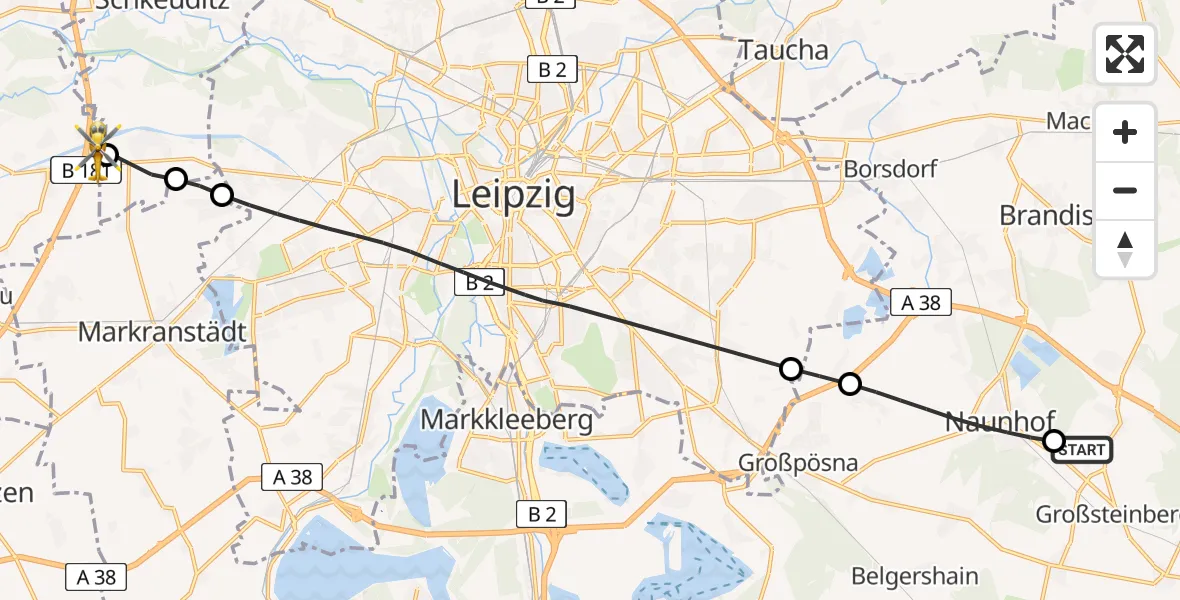 Flugroute Rettungshubschrauber Parthenstein - ADAC Air Rescue Station Leipzig/Schkeuditz-Dölzig Hubschrauberlandeplatz (Christoph 61), 19 Mai 2026, 08:17