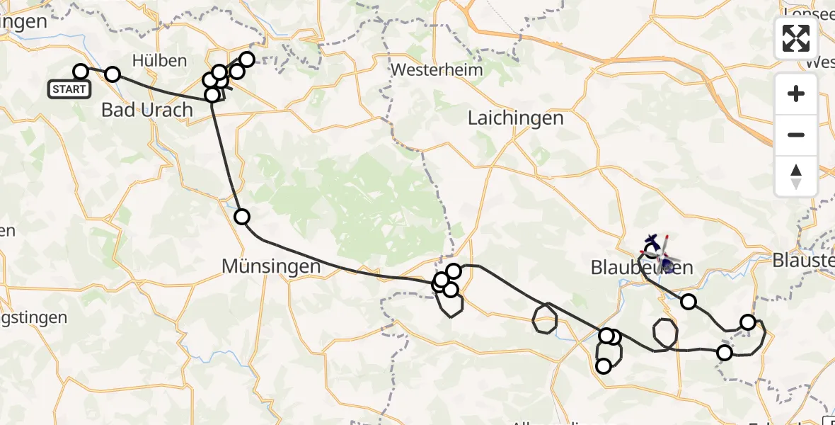 Flugroute Polizeihubschrauber St. Johann - Blaubeuren Flugplatz, 19 Mai 2026, 08:22