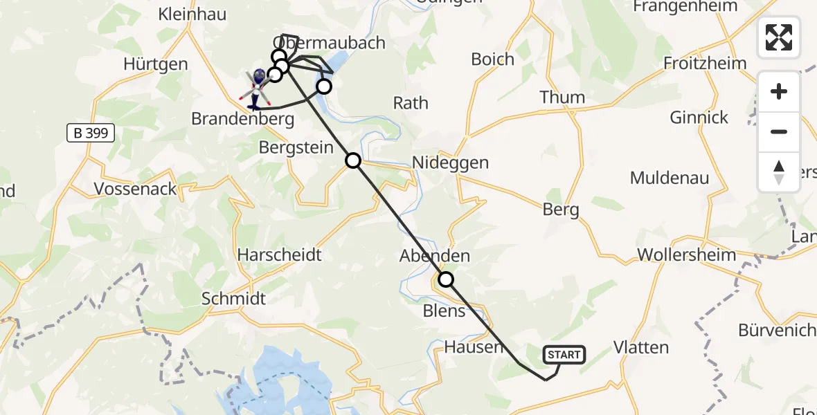 Flugroute Polizeihubschrauber Heimbach - Hürtgenwald, 19 Mai 2026, 08:25