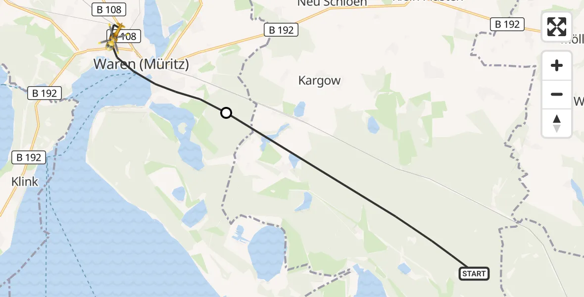 Flugroute Rettungshubschrauber Kargow - Waren (Müritz), 19 Mai 2026, 08:36