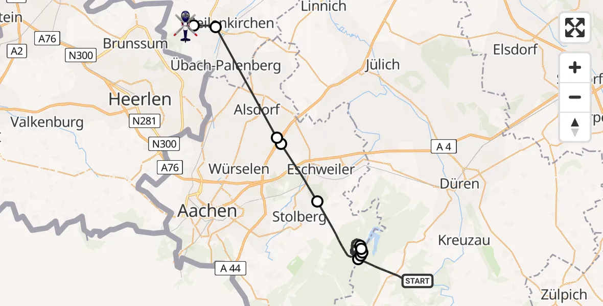 Flugroute Polizeihubschrauber Hürtgenwald - Militärflugplatz Geilenkirchen, 19 Mai 2026, 08:47