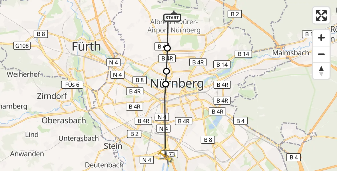 Flugroute Ambulanzhubschrauber Flughafen Nuremberg - Nürnberg, 19 Mai 2026, 08:48