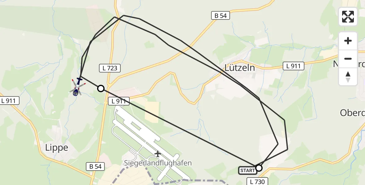Flugroute Polizeihubschrauber Burbach - Burbach, 19 Mai 2026, 08:52