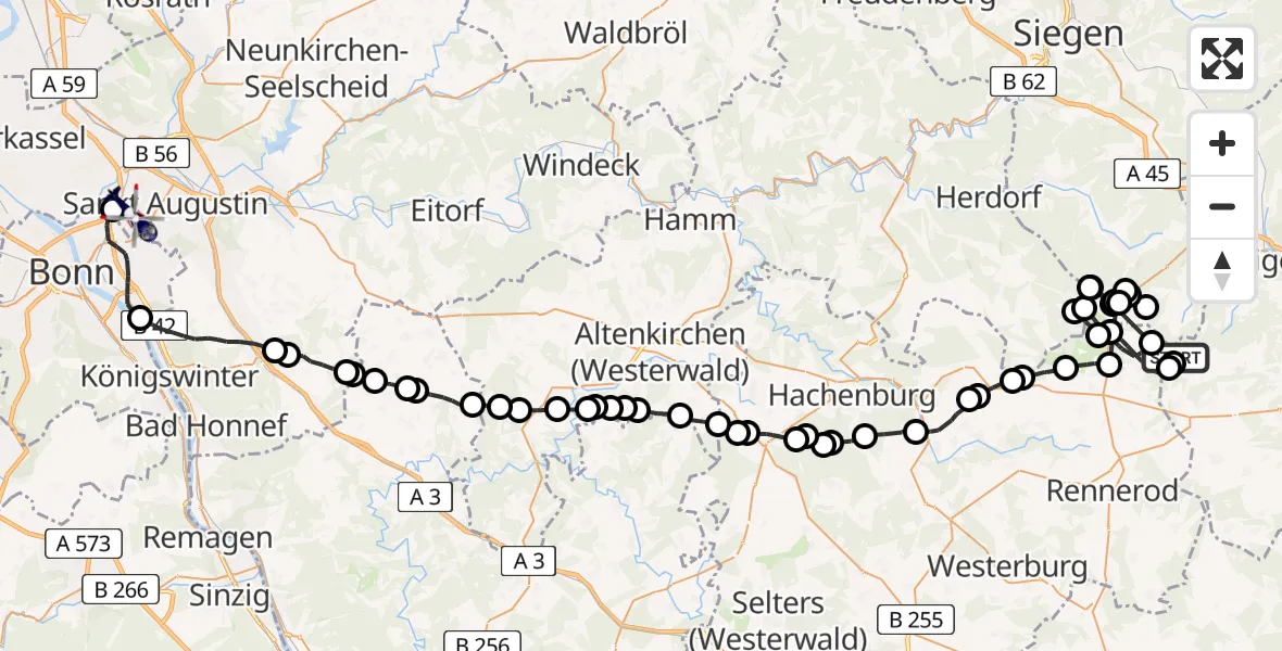 Flugroute Polizeihubschrauber Liebenscheid - Bonn-Hangelar Flugplatz, 19 Mai 2026, 08:52