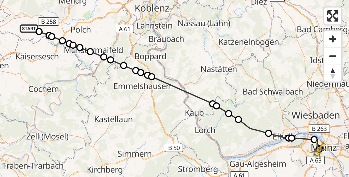 Flugroute Ambulanzhubschrauber Weiler - Mainz University Hospital, 19 Mai 2026, 08:52