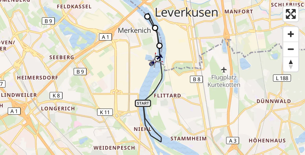 Flugroute Polizeihubschrauber Köln - Köln, 19 Mai 2026, 08:56