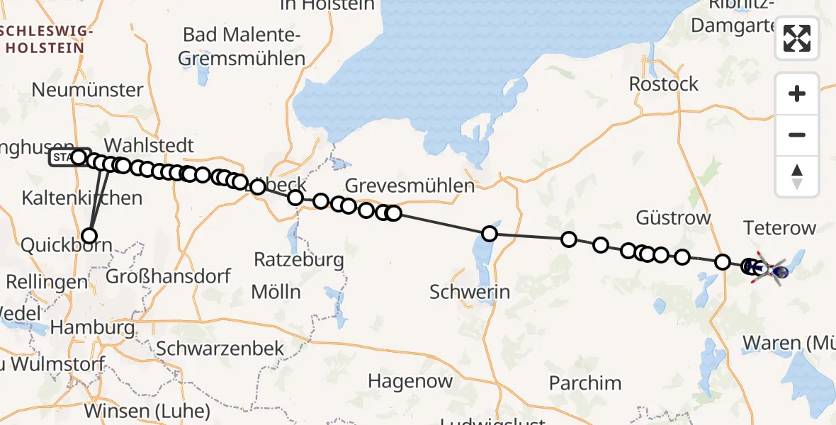 Flugroute Polizeihubschrauber Bad Bramstedt - Dahmen, 19 Mai 2026, 08:57