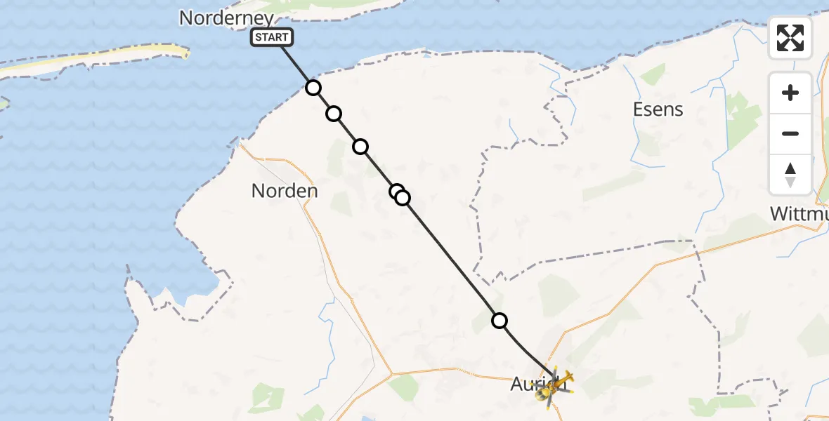 Flugroute Rettungshubschrauber Noordzee - Aurich, 19 Mai 2026, 08:59