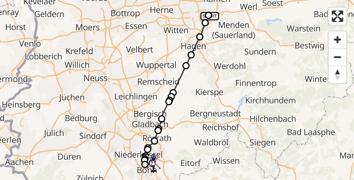 Flugroute Polizeihubschrauber Dortmund Flughafen - Sankt Augustin, 19 Mai 2026, 09:01