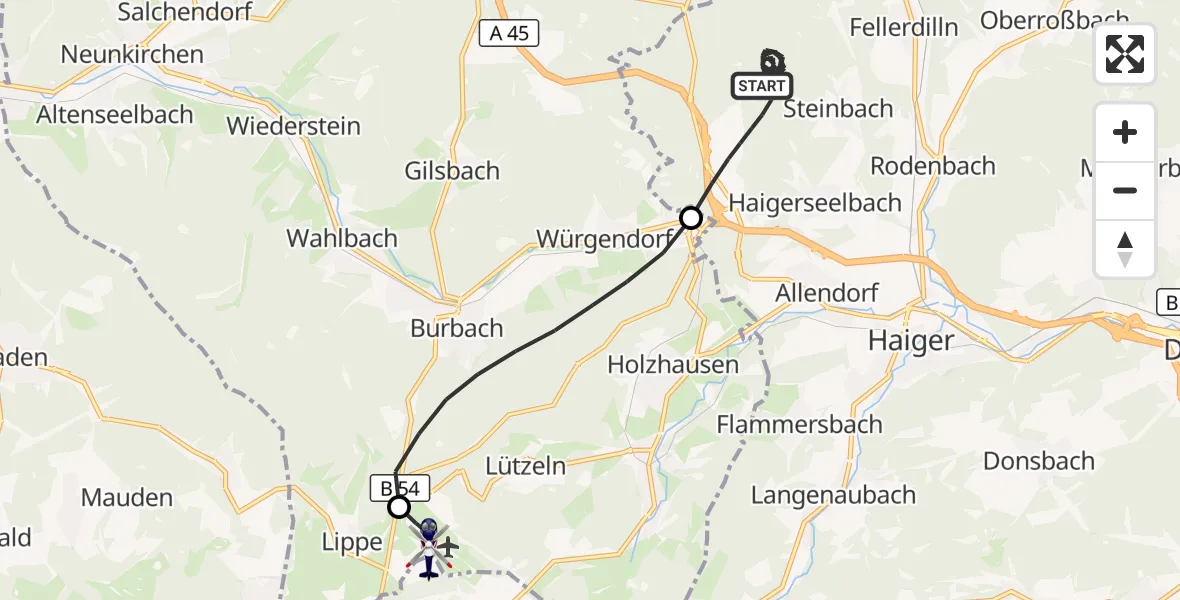 Flugroute Polizeihubschrauber Haiger - Siegerland Flughafen, 19 Mai 2026, 09:06