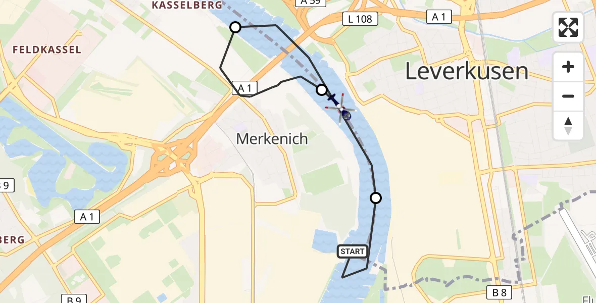 Flugroute Polizeihubschrauber Köln - Leverkusen, 19 Mai 2026, 09:07