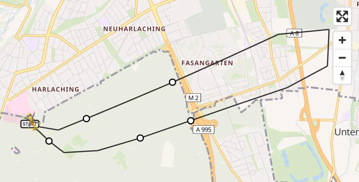 Flugroute Rettungshubschrauber ADAC Air Rescue Center Hubschrauberlandeplatz (Christoph 1) - ADAC Air Rescue Center Hubschrauberlandeplatz (Christoph 1), 19 Mai 2026, 09:11