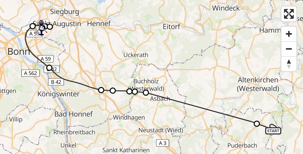 Flugroute Polizeihubschrauber Oberdreis - Sankt Augustin, 19 Mai 2026, 09:12