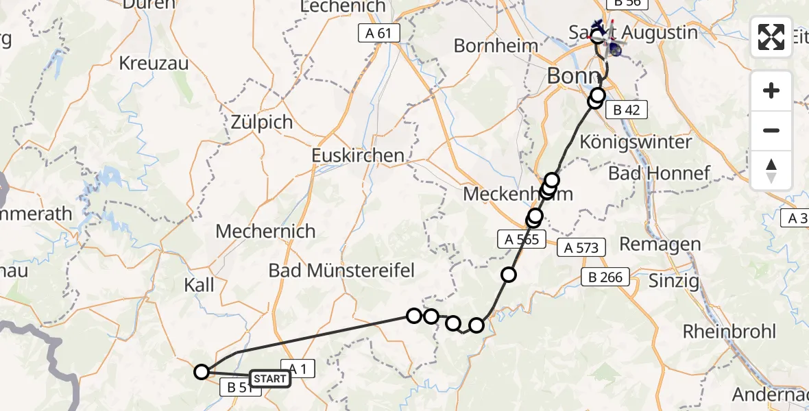 Flugroute Polizeihubschrauber Blankenheim - Sankt Augustin, 19 Mai 2026, 09:13