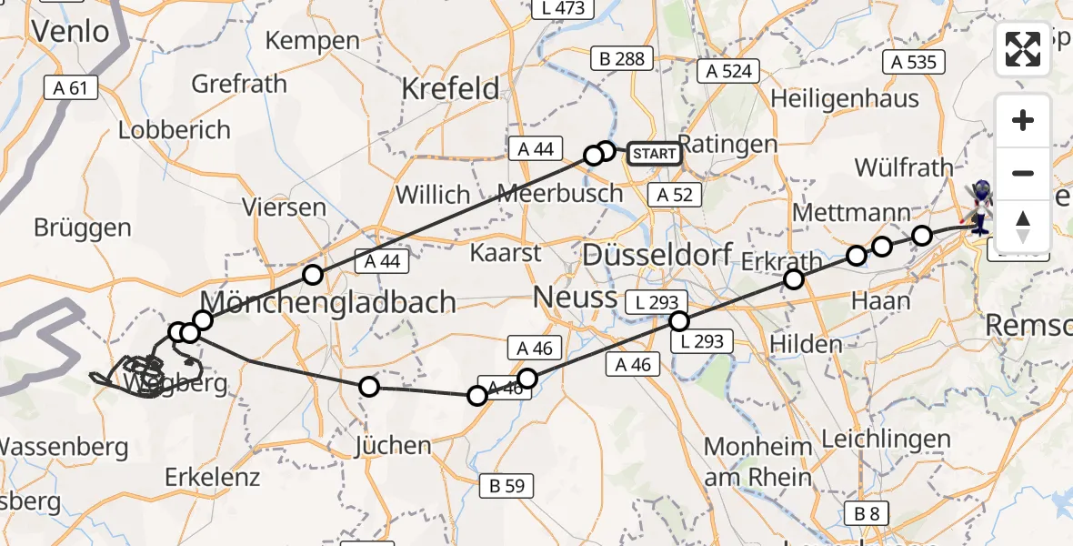 Flugroute Polizeihubschrauber Düsseldorf Flughafen - Wuppertal, 19 Mai 2026, 09:14