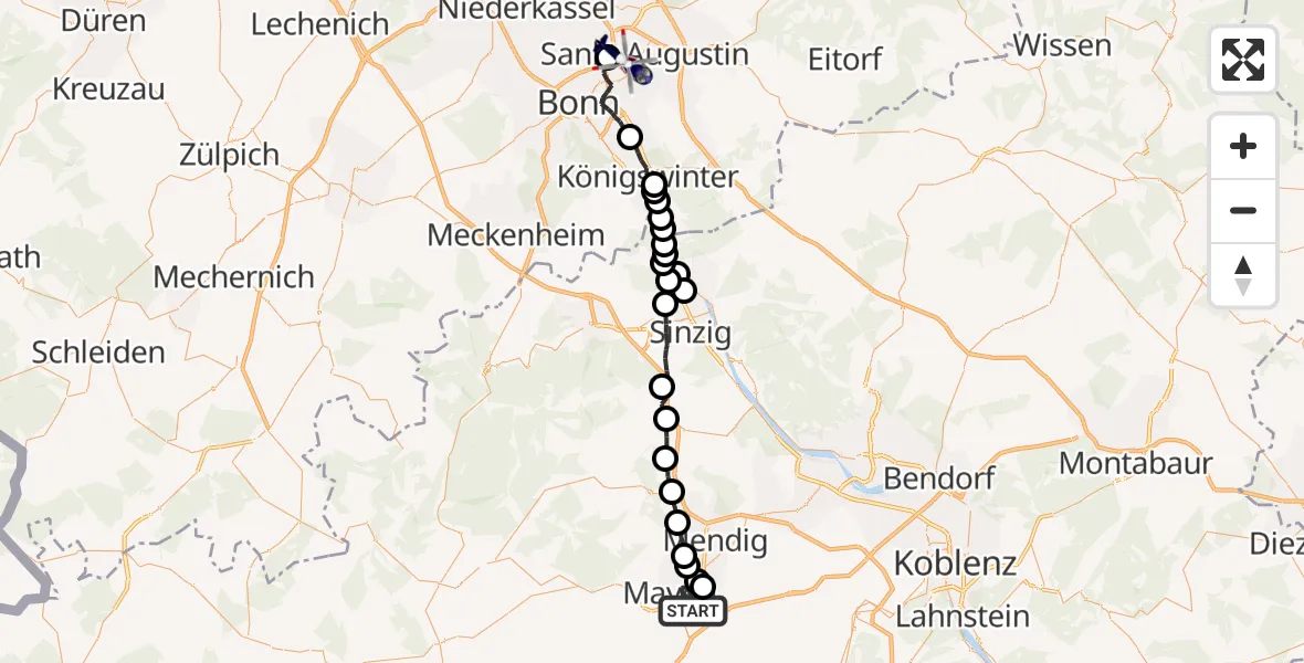 Flugroute Polizeihubschrauber Mayen - Bonn-Hangelar Flugplatz, 19 Mai 2026, 09:21