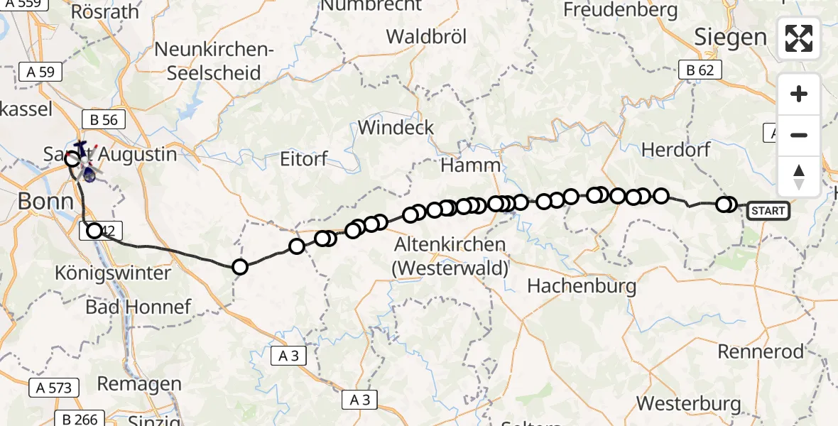 Flugroute Polizeihubschrauber Burbach - Sankt Augustin, 19 Mai 2026, 09:21