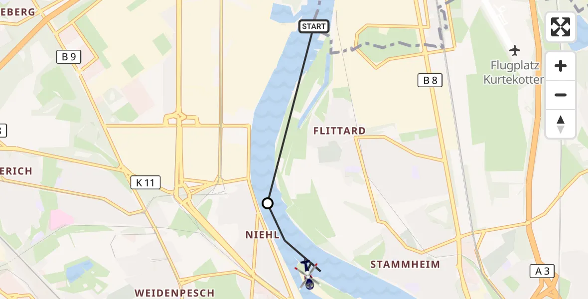 Flugroute Polizeihubschrauber Leverkusen - Köln, 19 Mai 2026, 09:25