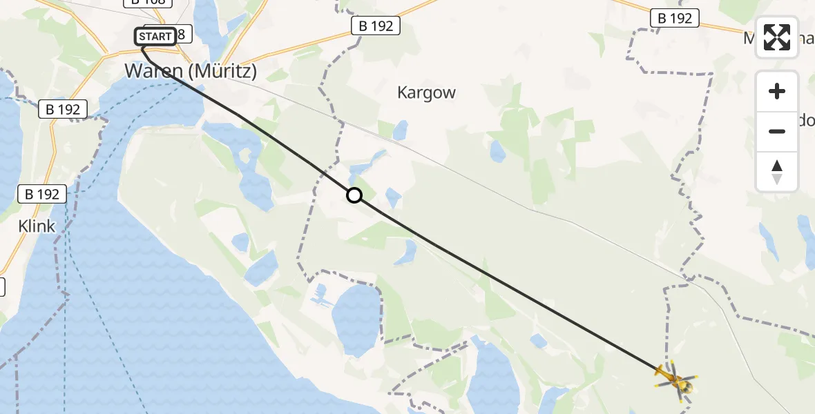 Flugroute Rettungshubschrauber Waren (Müritz) - Kargow, 19 Mai 2026, 09:31