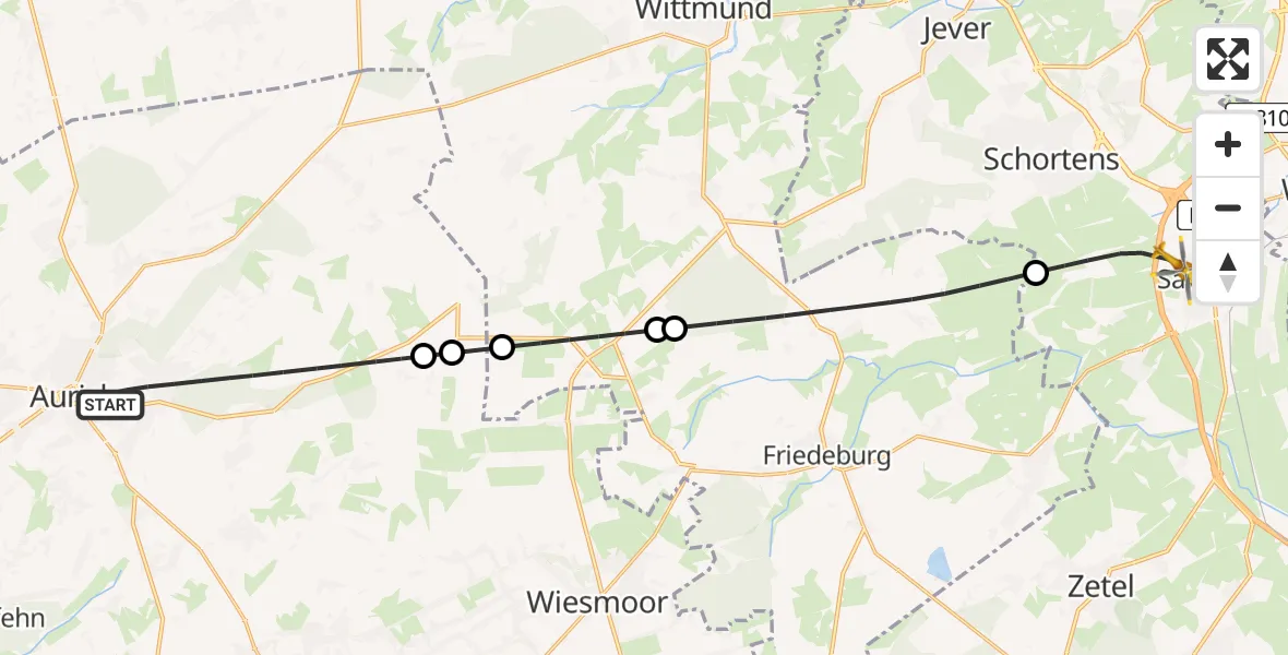 Flugroute Rettungshubschrauber Aurich - Sande, 19 Mai 2026, 09:34