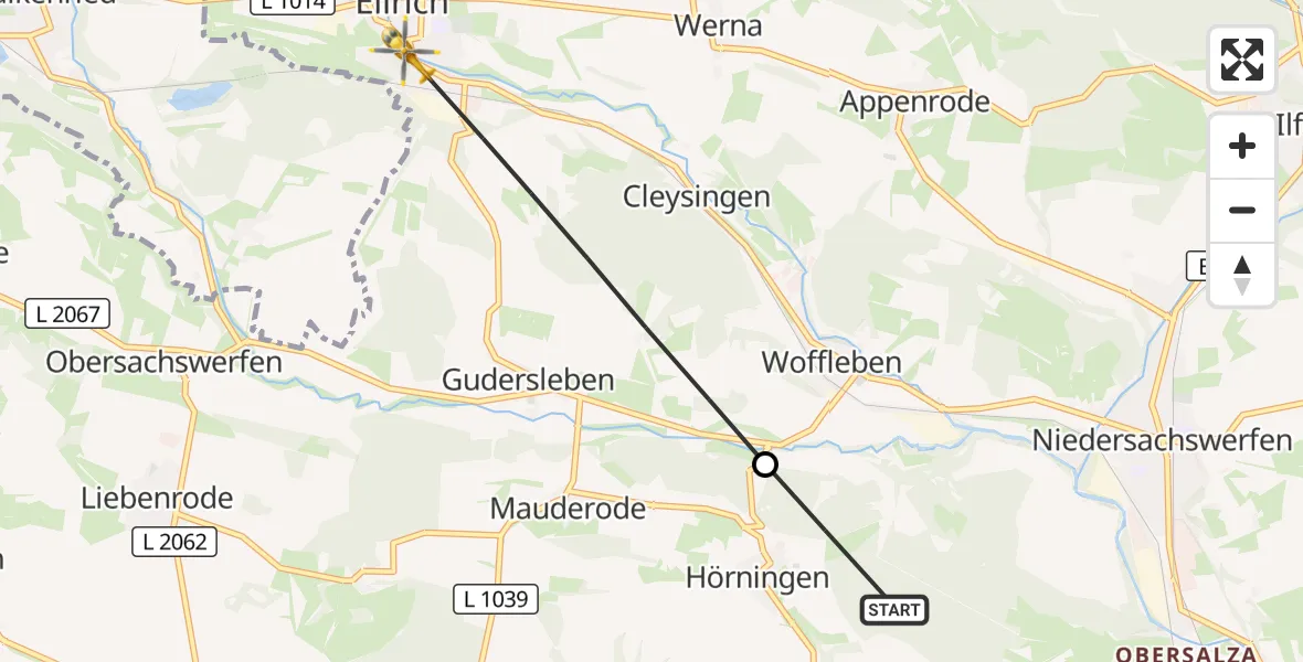 Flugroute Rettungshubschrauber Nordhausen - Ellrich, 19 Mai 2026, 09:49