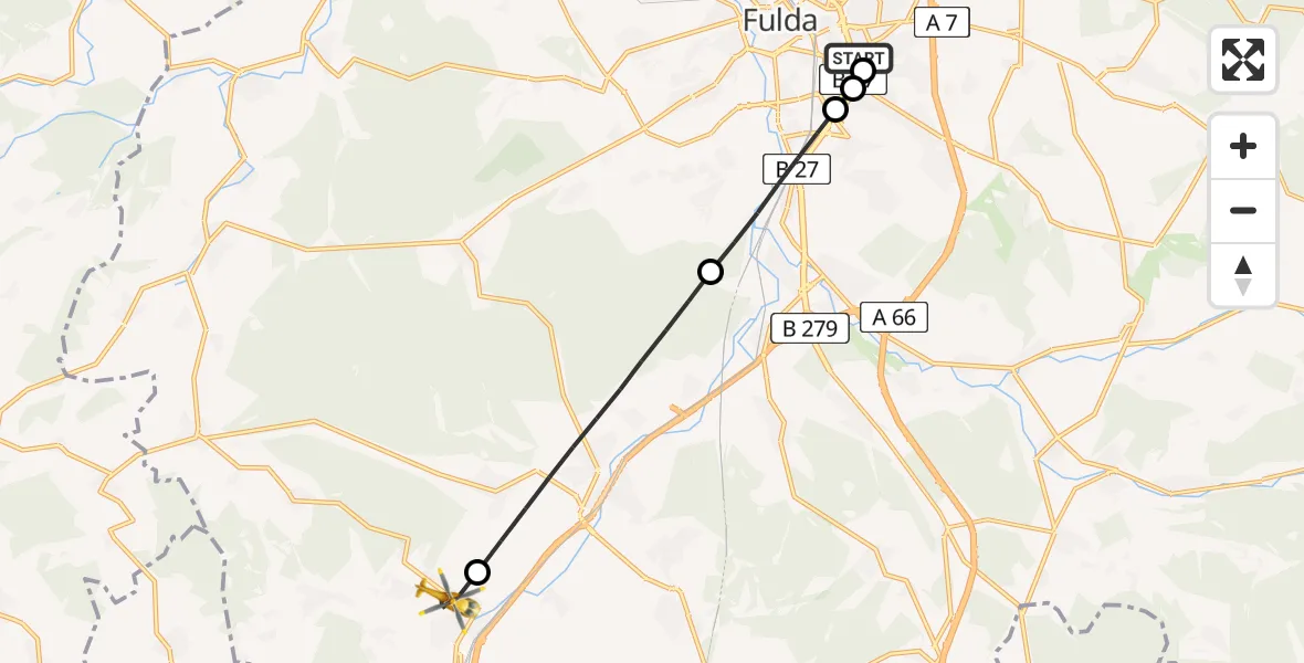 Flugroute Rettungshubschrauber Fulda Hospital - Flieden, 19 Mai 2026, 09:58