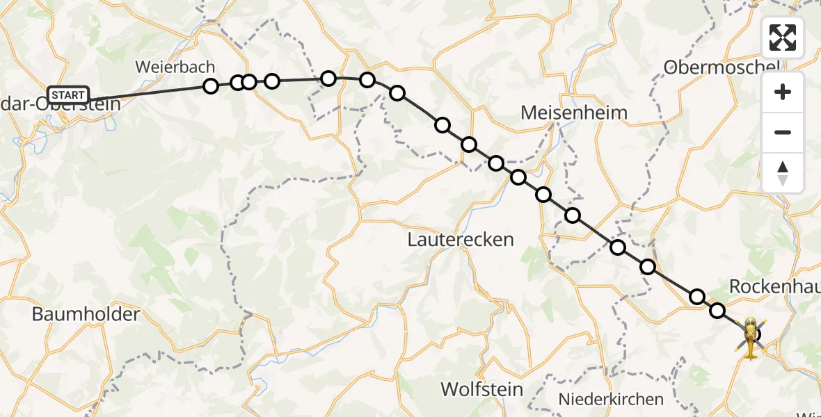 Flugroute Rettungshubschrauber Idar-Oberstein - Imsweiler UL, 19 Mai 2026, 09:58