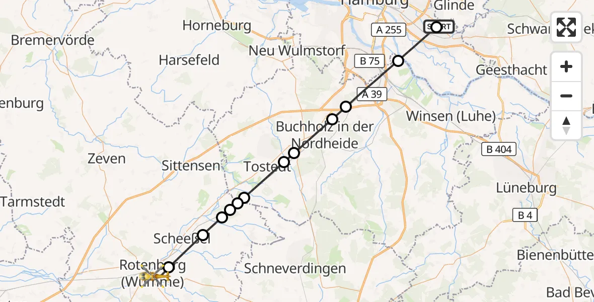 Flugroute Ambulanzhubschrauber Christoph Hansa ADAC Hubschrauberlandeplatz - Rotenburg (Wümme), 19 Mai 2026, 10:03