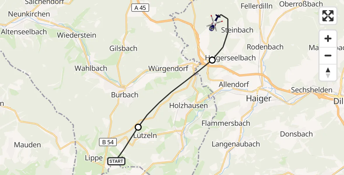 Flugroute Polizeihubschrauber Siegerland Flughafen - Haiger, 19 Mai 2026, 10:04