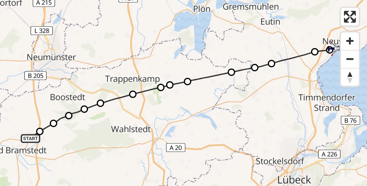 Flugroute Polizeihubschrauber Bimöhlen - Neustadt in Holstein, 19 Mai 2026, 10:12