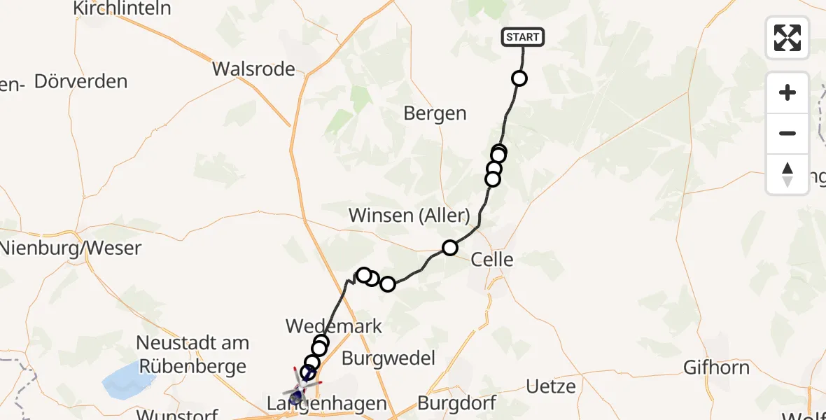 Flugroute Polizeihubschrauber Faßberg - Flughafen Hannover, 19 Mai 2026, 10:14