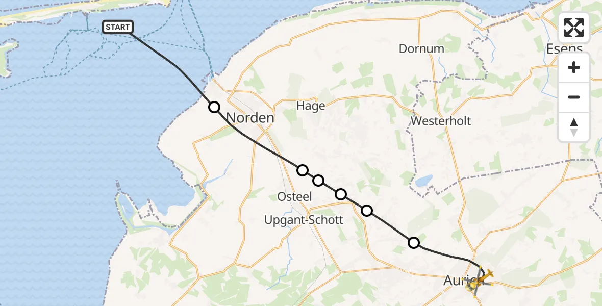 Flugroute Ambulanzhubschrauber Noordzee - Aurich, 19 Mai 2026, 10:14