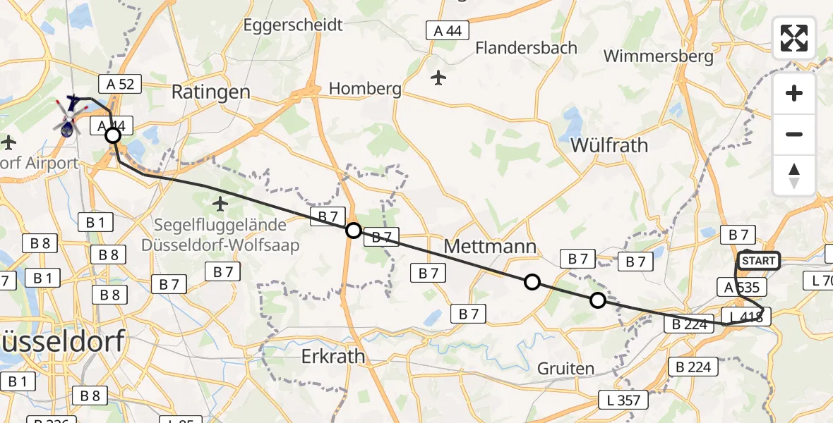 Flugroute Polizeihubschrauber Wuppertal - Düsseldorf Flughafen, 19 Mai 2026, 10:22