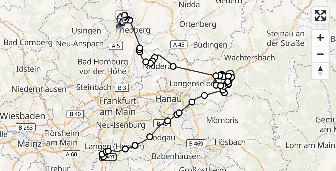 Flugroute Polizeihubschrauber Flughafen Frankfurt-Egelsbach - Ober-Mörlen Flugplatz, 19 Mai 2026, 10:24