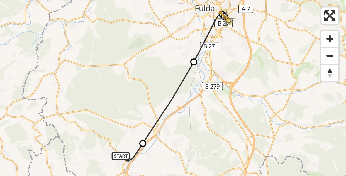 Flugroute Rettungshubschrauber Flieden - Fulda Hospital, 19 Mai 2026, 10:34