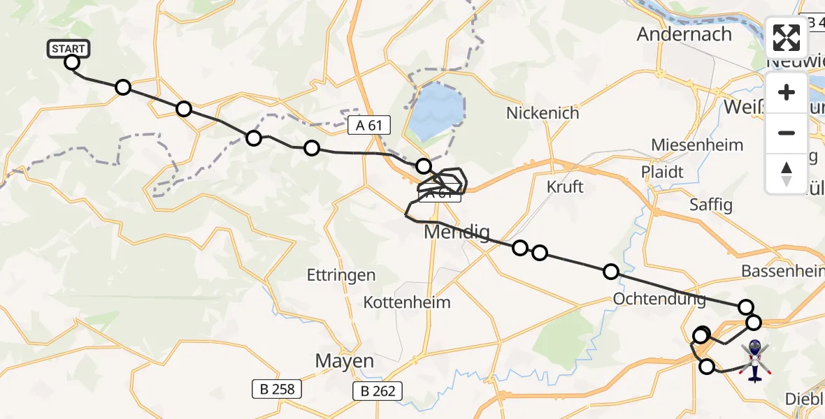 Flugroute Polizeihubschrauber Heckenbach - Kobern-Gondorf, 19 Mai 2026, 10:35