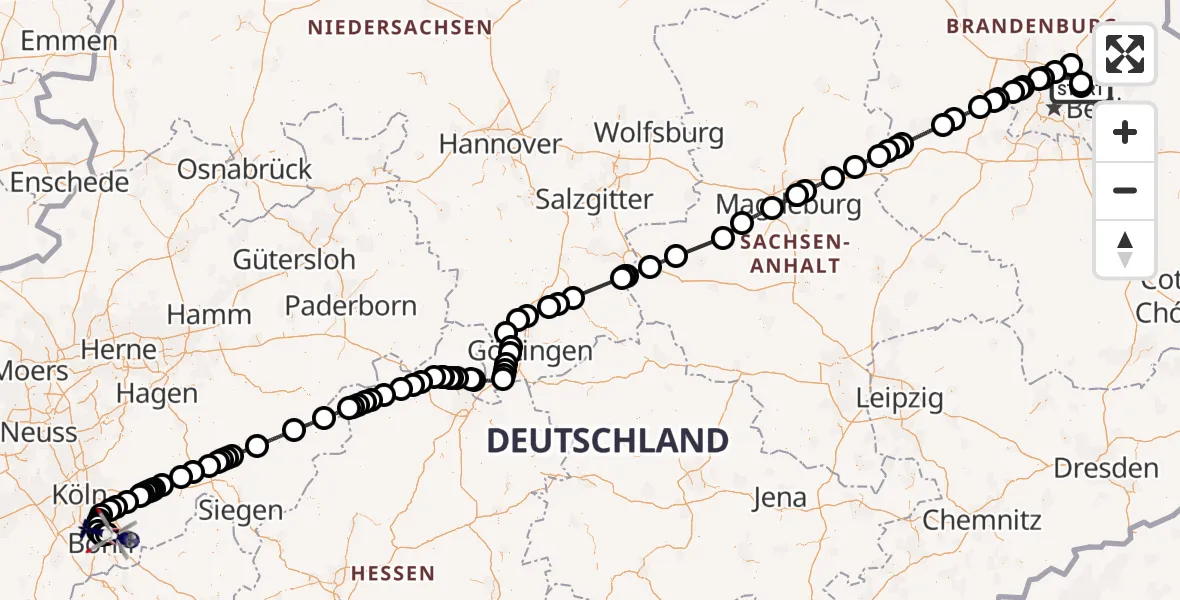 Flugroute Polizeihubschrauber Ahrensfelde Hubschrauberlandeplatz - Sankt Augustin, 19 Mai 2026, 10:35