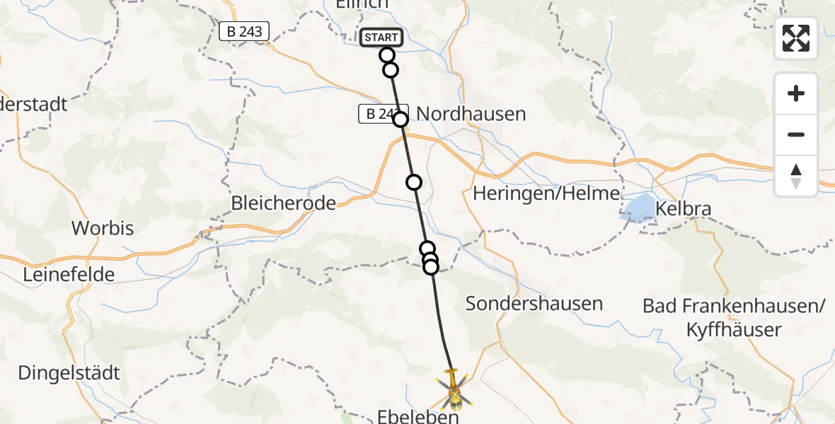 Flugroute Rettungshubschrauber Ellrich - Ebeleben, 19 Mai 2026, 10:39