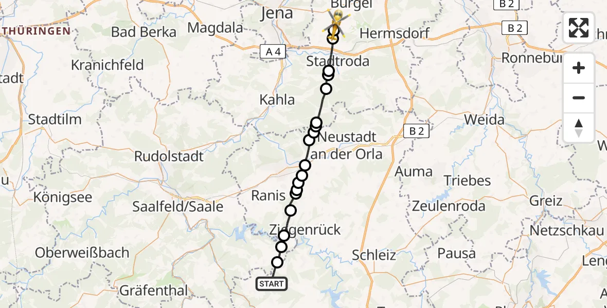 Flugroute Rettungshubschrauber Remptendorf - Schöngleina, 19 Mai 2026, 10:41