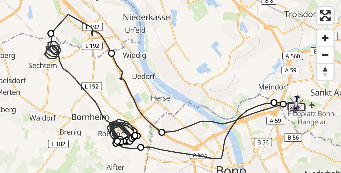 Flugroute Polizeihubschrauber Sankt Augustin - Sankt Augustin, 19 Mai 2026, 10:51