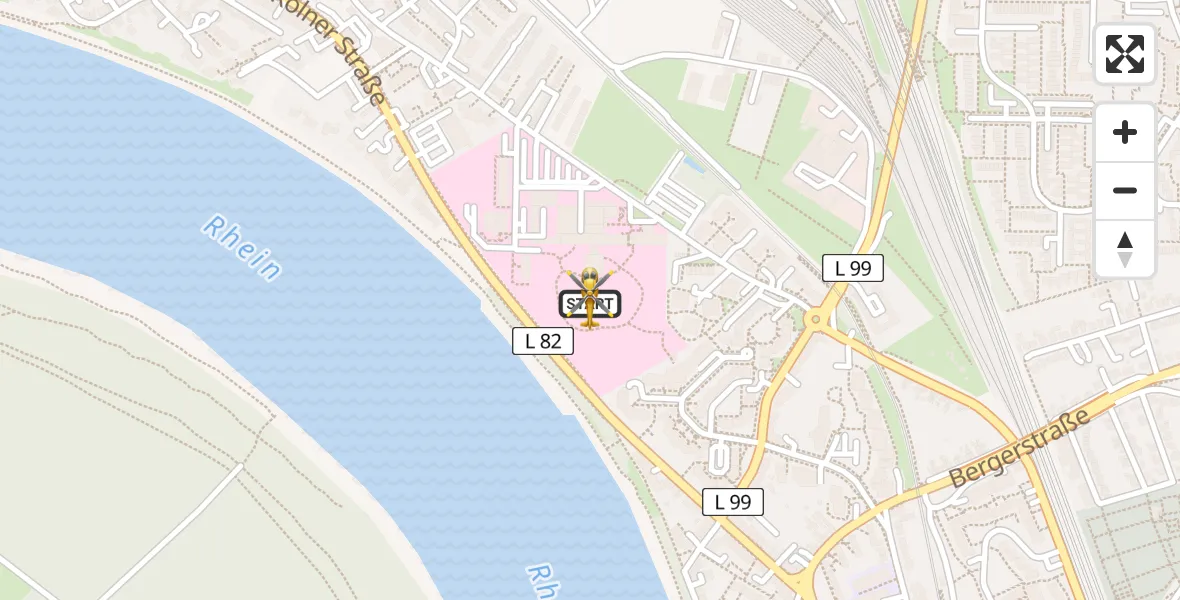 Flugroute Rettungshubschrauber Porz am Rhein Hospital - Porz am Rhein Hospital, 19 Mai 2026, 10:54