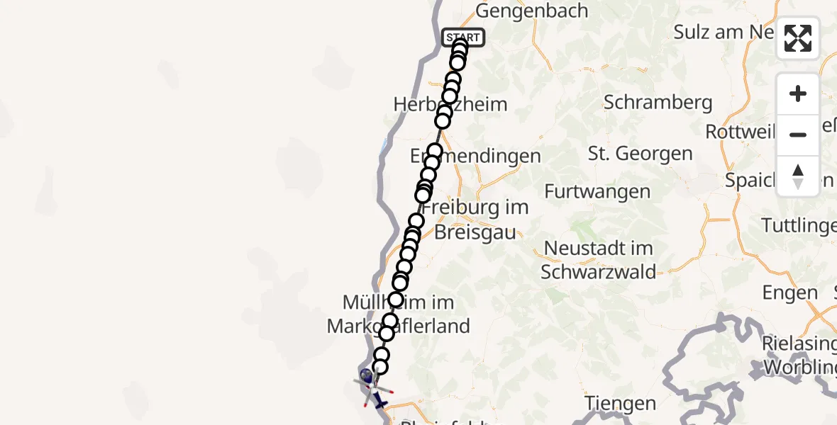 Flugroute Polizeihubschrauber Lahr/Schwarzwald - Efringen-Kirchen, 19 Mai 2026, 10:56