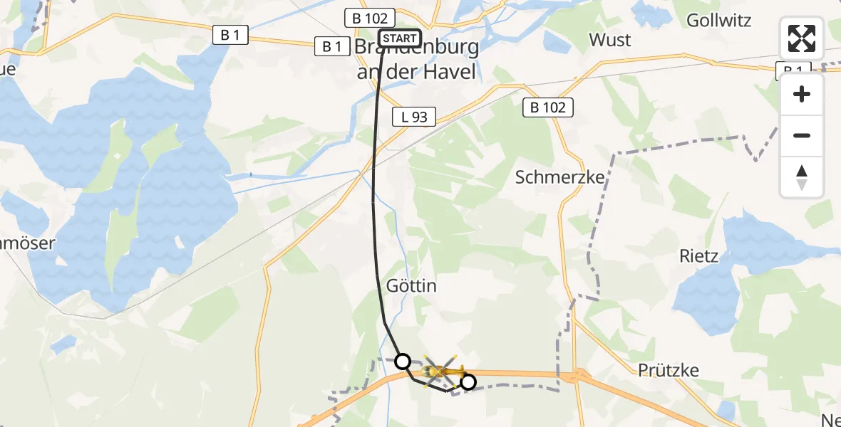Flugroute Rettungshubschrauber Brandenburg an der Havel - Brandenburg an der Havel, 19 Mai 2026, 10:59