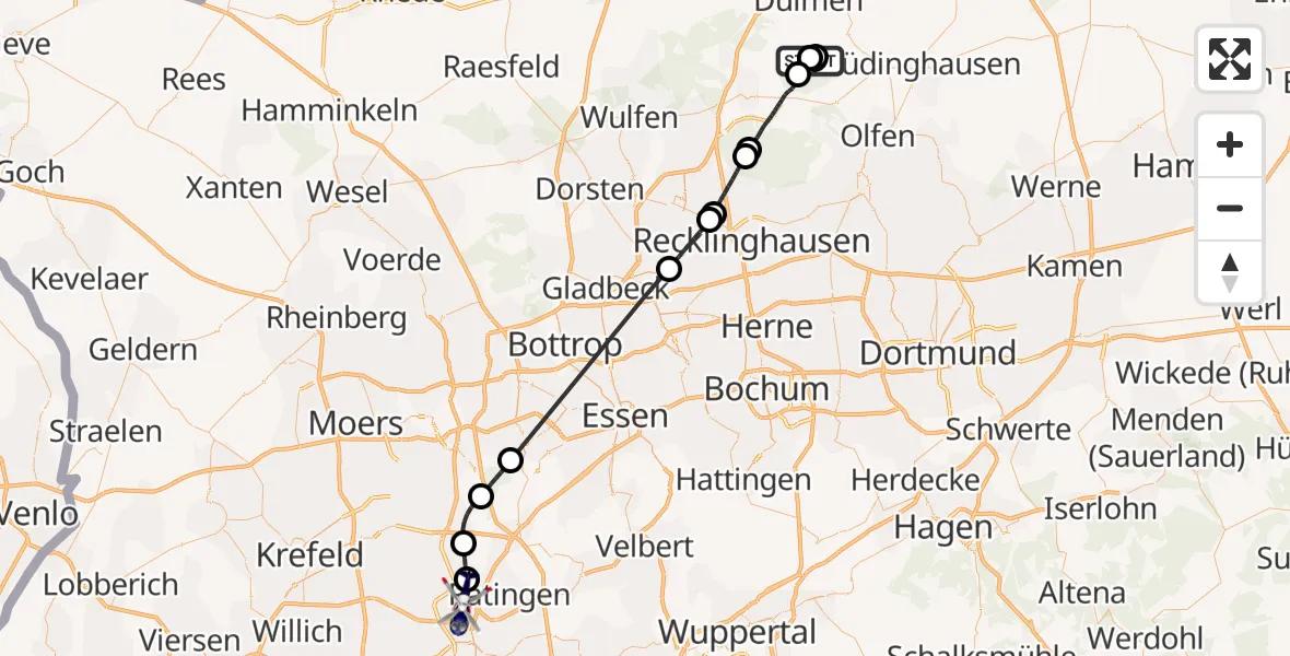 Flugroute Polizeihubschrauber Lüdinghausen - Düsseldorf Flughafen, 19 Mai 2026, 11:02