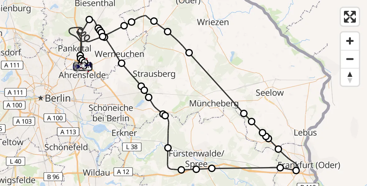 Flugroute Polizeihubschrauber Ahrensfelde Hubschrauberlandeplatz - Ahrensfelde Hubschrauberlandeplatz, 19 Mai 2026, 11:05