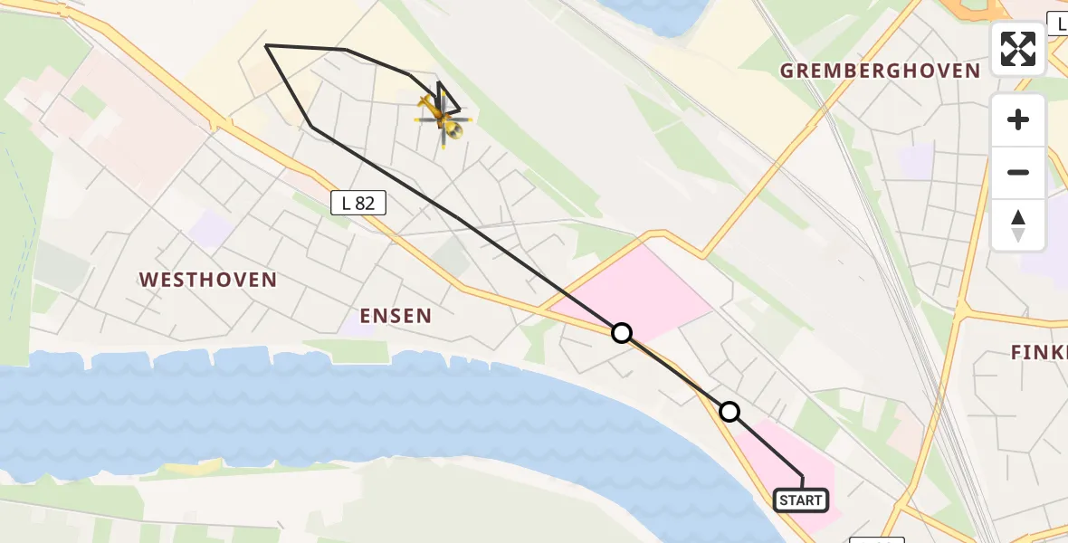 Flugroute Rettungshubschrauber Porz am Rhein Hospital - Köln, 19 Mai 2026, 11:07