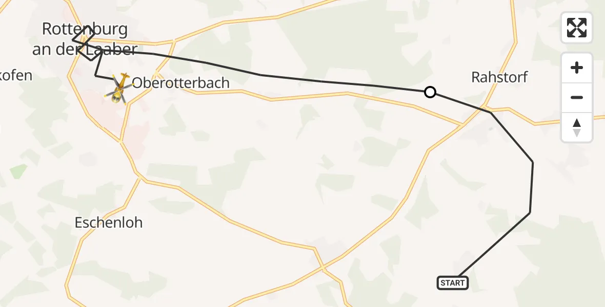 Flugroute Rettungshubschrauber Hohenthann - Rottenburg a.d.Laaber, 19 Mai 2026, 11:07